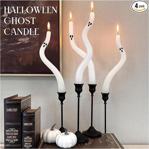 Halloween Decorations Indoor - 4 Pack Cute Ghost Taper Candles - Halloween - Picture 7 of 7